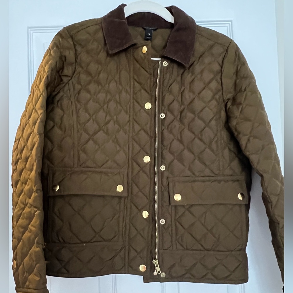 JCrew Quilted Coat in Olive Green! Great Condition! Size XS!